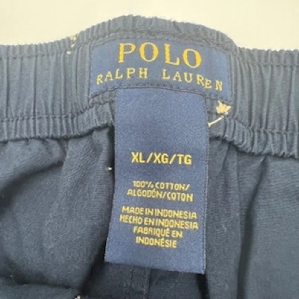 Polo Ralph Lauren Mens Pajama Pants XL Navy Blue Tan Pony‎ Logo Cotton Lounge